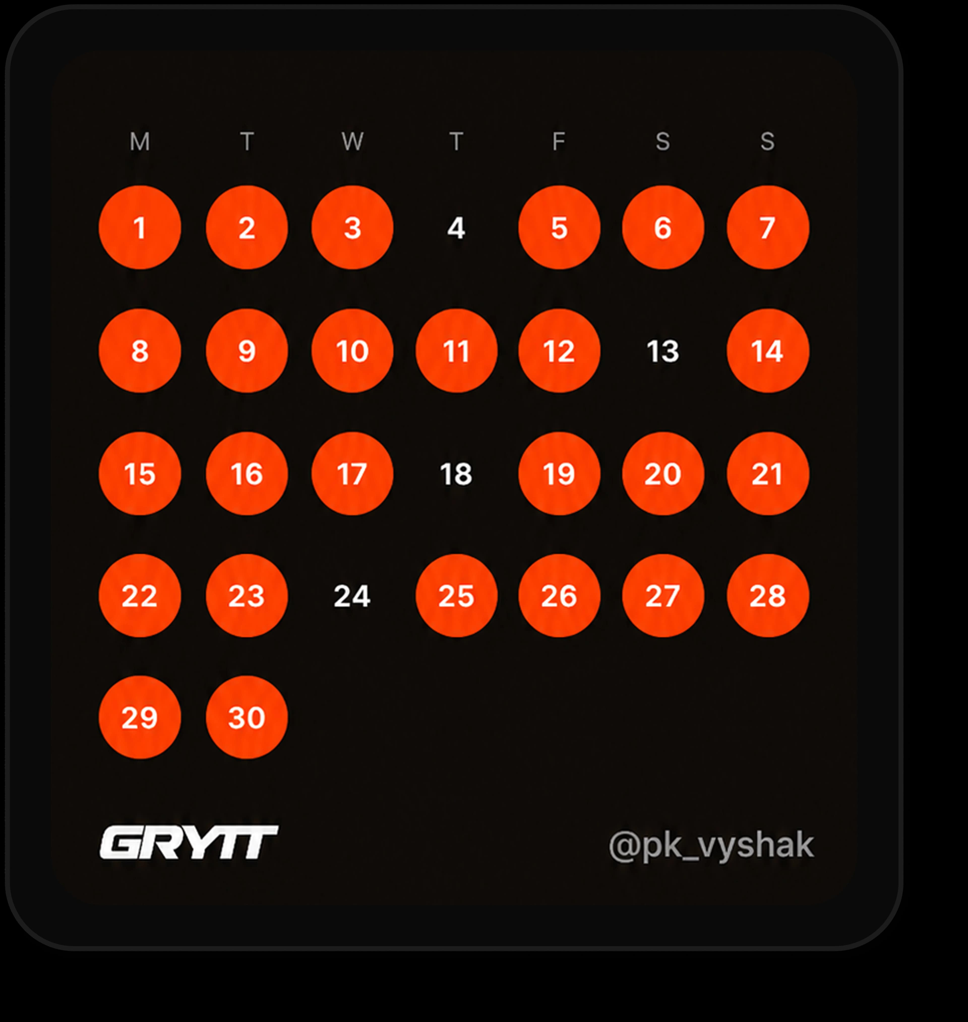 Grytt streak calendar and shareable workout card