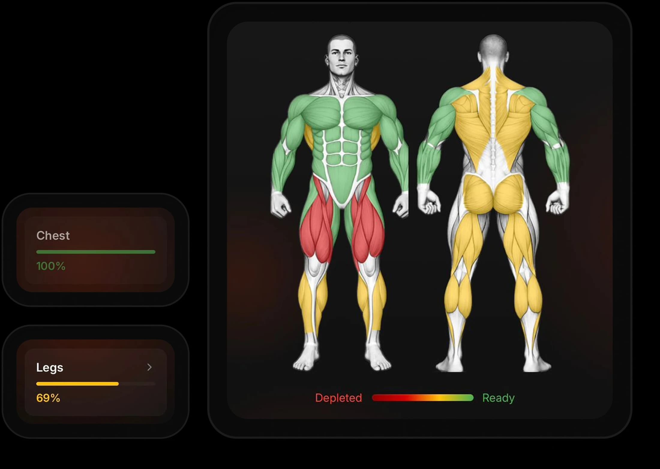 Grytt recovery — muscle recovery map from depleted to ready