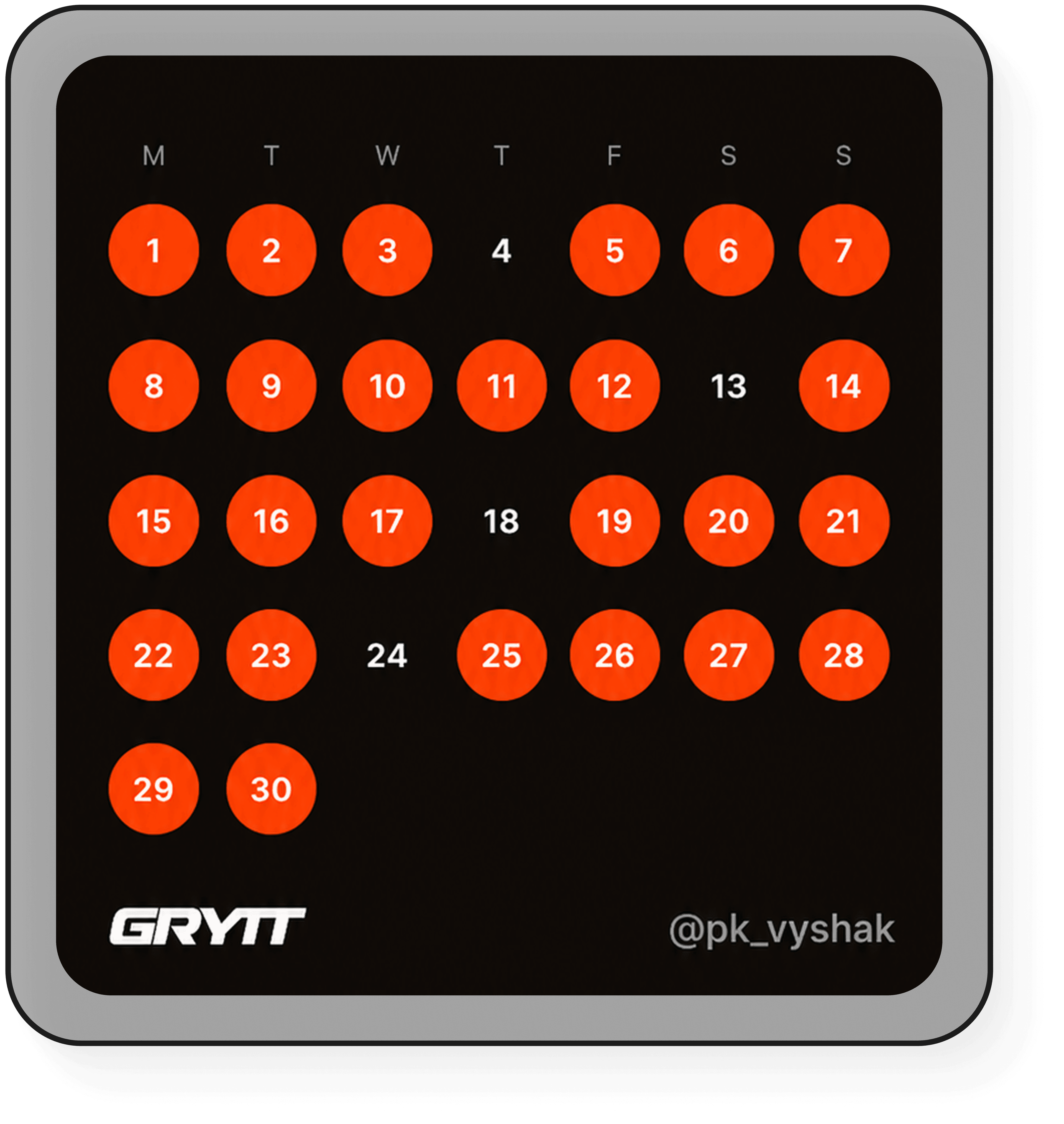 Grytt streak calendar and shareable workout card